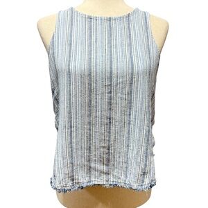Cloth & Stone Anthropologie Linen Blend Striped Button Side Tank Top Size S Blue